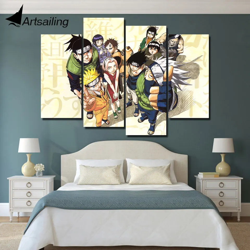 4 piece canvas art HD print anime poster Naruto team canvas painting