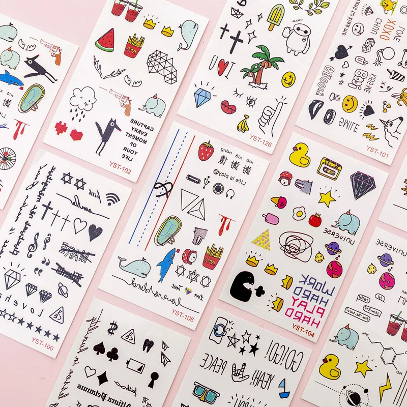 

(12 sheets/lot) Korean Cartoon Tattoo Stickers Cute Waterproof Ins Girl Tattoo Stickers