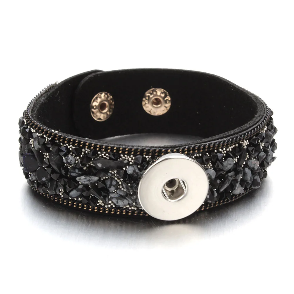 

New Snap Bracelet Retro Natural Stone Black Velvet Bracelet Fit 18mm Snap Button Bracelet Bohemian Style For Women Jewelry