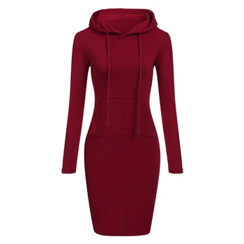 

Women Long Sleeve Drawstring Solid Color With Pocket Casual Hoodie Dress Jacket