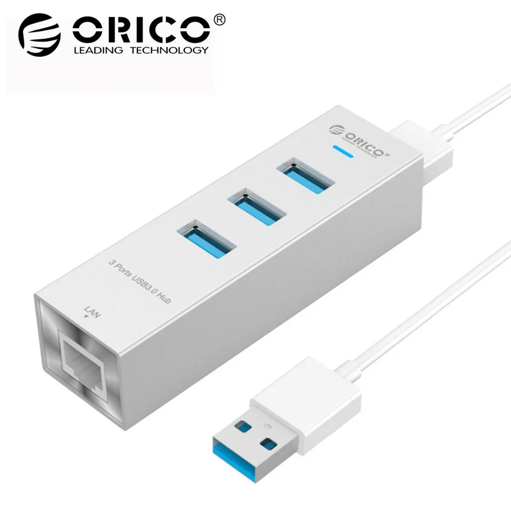 

ORICO ASH3L-U3 Aluminum USB3.0 HUB with RJ45 for MAC Notebook Perfectly - Silver