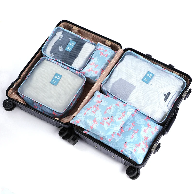 

6PCS Flamingo Packing Cubes Travel Luggage Organizer Women Oxford Wholesale Mens Travel Bag Organizer Set Packing Cube 485