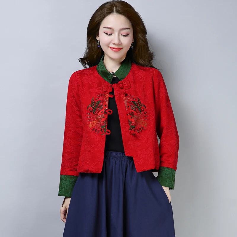 Осеннее Женское зимнее короткое пальто винтажное лоскутное пряжа для вышивания