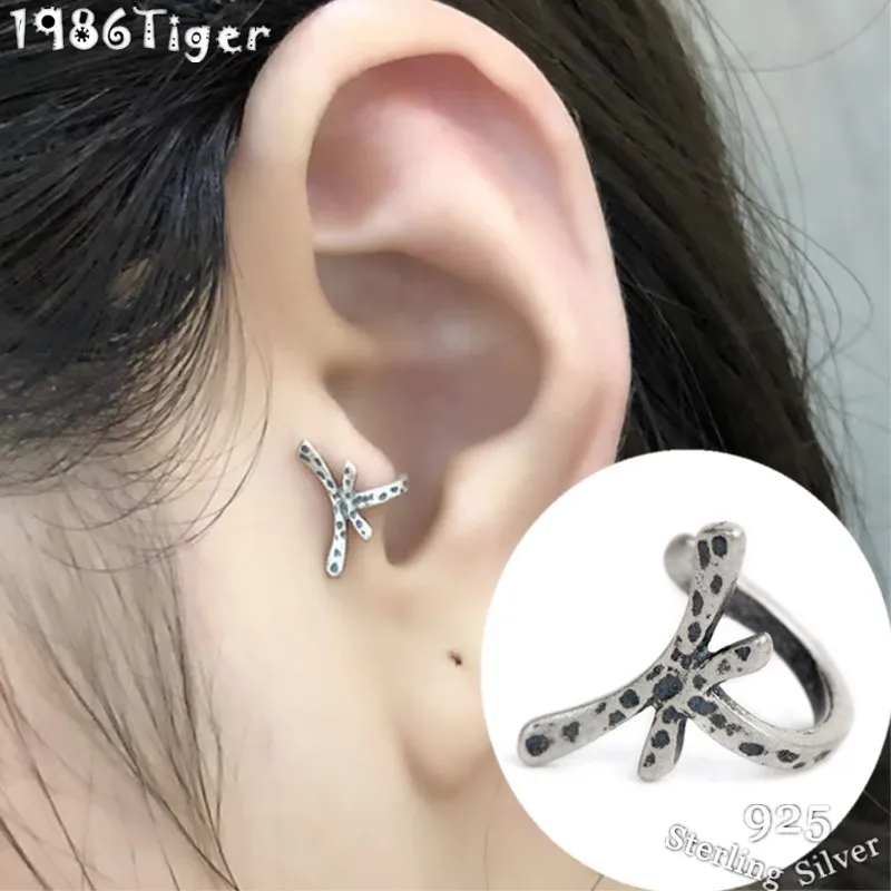 

Retro 925 Sterling Silver ear cuff hook clip earrings bowknot bow pure Thai silver star bone clip earring jewelry gift