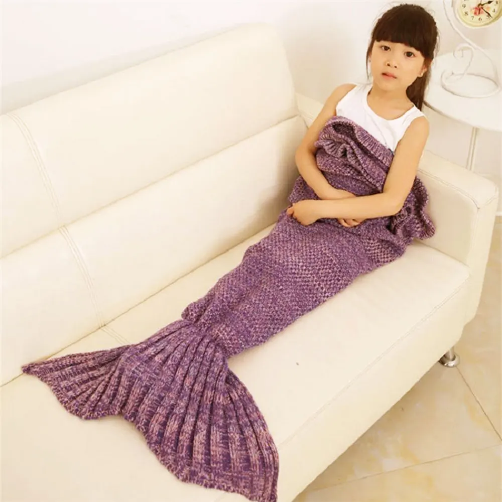 

Yarn Knitted Mermaid Tail Blanket Kids Handmade Crochet Mermaid Blanket Super Soft Sleeping Bag