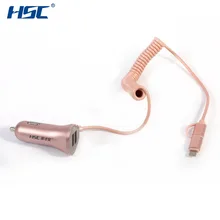 HSC Car Charger Dual USB 2 4A 130cm Cable Dual Connector Fast Charging Spring Charger Cable
