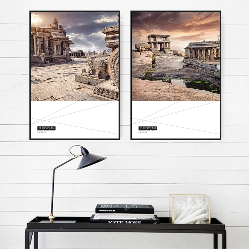 

Vintage Design Poster Wall Europe retro Ancient Building Art Decor Painting Canvas Home Decoration Canvas Painting Print Picture