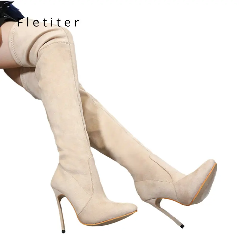 off white thigh high boots