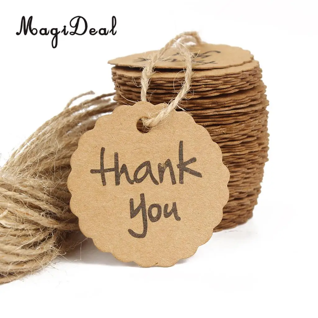 MagiDeal 100pcs Kraft Paper Gift Tags w/ String Christmas Wedding Thank You Cardstock