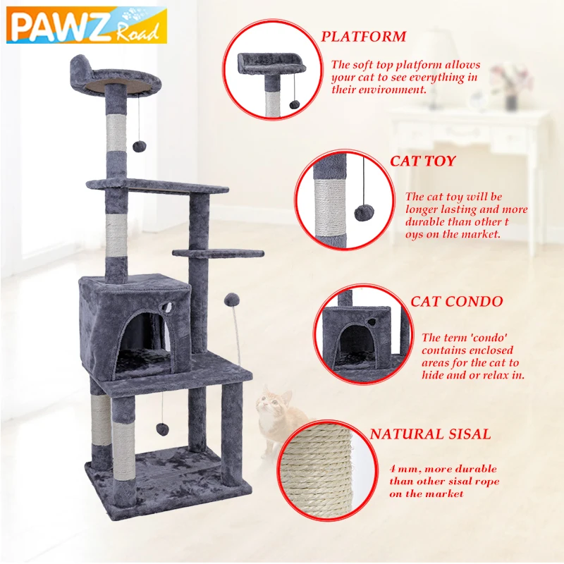 

H 145 cm Cat Tree House Multi-layer Cat Climbing And Jumping Frame With Cat Nest House Luxury Condo For Kitten Scratching Post
