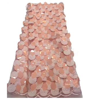 

Nice design high quality peach sequins lace fabric shiny african lace fabric for 5 yards party dress matrial DA02