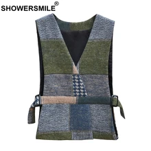 SHOWERSMILE Plus Size Women Vest Army Green Herringbone Waistcoat With Belt Female Double Sided Tweed Spring Ladies Gilet 5xl