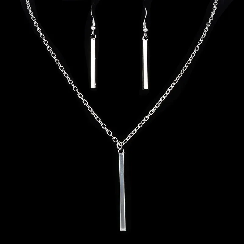 Hesiod серебряный цвет Ювелирные наборы квадратные стержни столбы ювелирные изделия оптом серьги цепь тела и кулон ожерелье для женщин