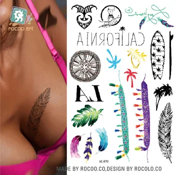 

LC-870/2016 Latest 21x15cmTattoo on Breast Leg Body Temporary Art Tattoo Stickers Unique Colorful Letter Feather Tatoo