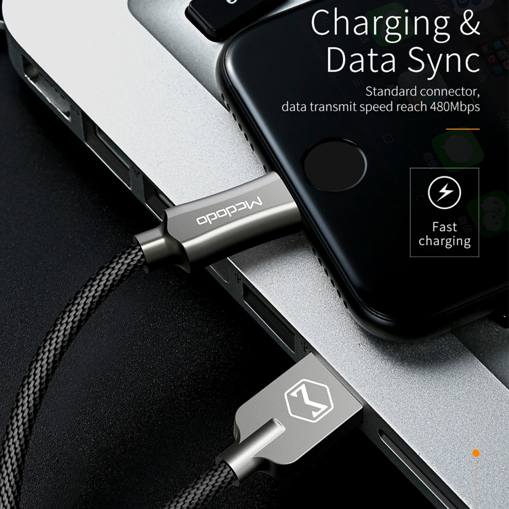 Mcdodo для iPhone кабель 2.4A быстрое зарядное устройство 90 градусов Lightning к USB 11 pro XS Max X 8 7