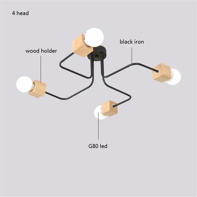 Современная Скандинавская деревянная люстра 4, 6, 8 головок, деревянная лампа для спальни, для дома, гостиной, спальни, украшение, 110 В, 220 В, E27 - Цвет абажура: 4 head