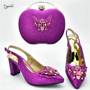 

Hot sale purple wedding/party pointed toe high heel shoes and purse bag set nice matching for lady dress 108-3 heel height 7cm