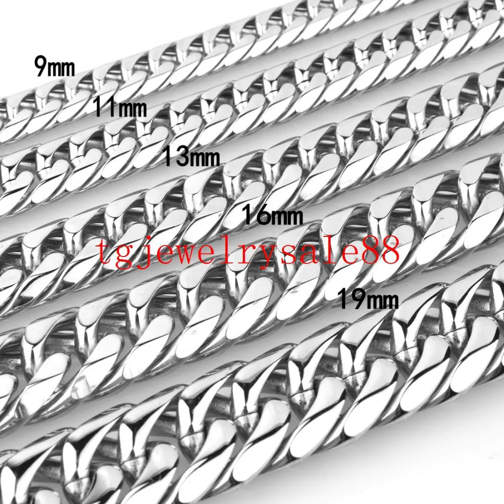 9/11/13/16/19/21В мм широкий полировки Серебряный тон Нержавеющая сталь Кубинский ссылка Чиан, стильный элегантный браслет, Цепочки и ожерелья Прохладный Для мужчин 7-4" свободно выбрать