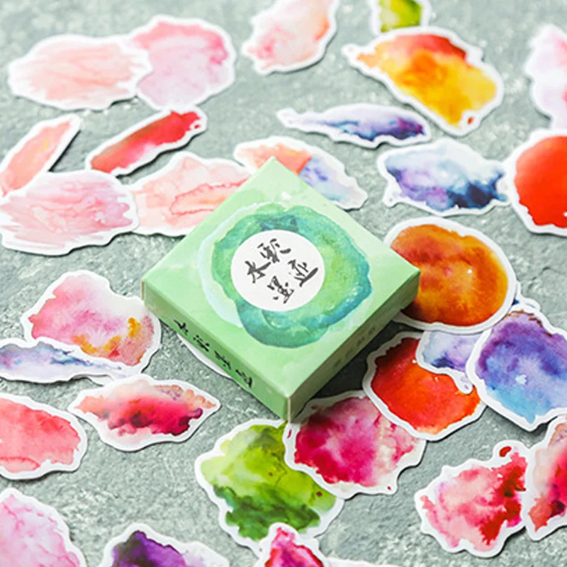 

40 pcs/box Watercolor Washi Sticker Cute Adhesive Journal DIY Stickers Diary Label Scrapbooking Sealing sticker School Supply