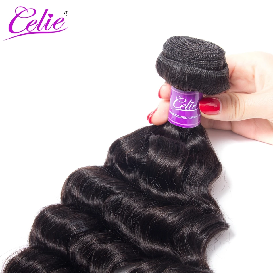 Celie Hair Loose Deep Brazilian Hair Weave 4 Bundles More Wave Natural Black Color Extension 100 Remy Human Bundles