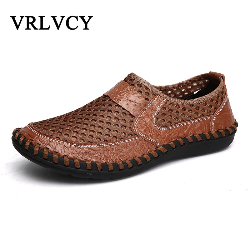 

Summer New Casual Shoes Men Sneakers Breathable Leather Mesh Fashion Driving Shoes Comfortable Soft Hand Made Men Loafers