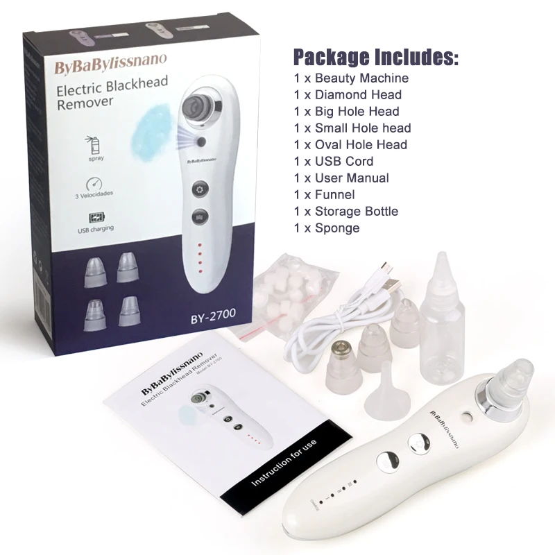 ByBaBylissnano Face Pore Cleaner Vacuum Blackhead Remover Spot Cleaner Nose Acne Comedo Suction Facial Skin Care Beauty Device