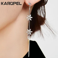 Cubic Zirconia Dangle Earrings Korean Long Earrings Simple Fashion Zircon Flower Tassel Earrings For Women Jewelry Cubic Zirconia Dangle Earrings Korean Long Earrings Simple Fashion Zircon Flower Tassel Earrings For Women Jewelry