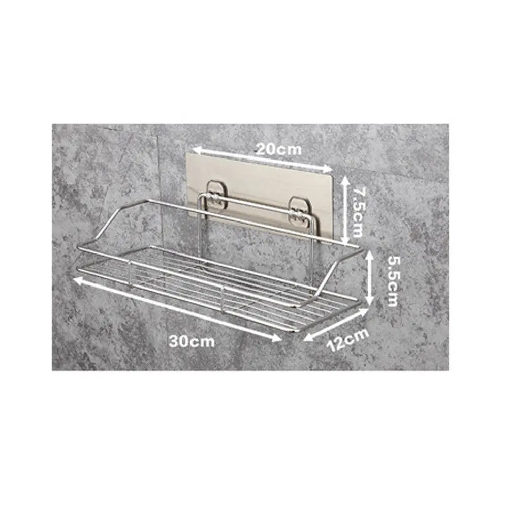3 Size Stainless Steel Bathroom Waterproof Storage Shelves& Racks Shelf No Drilling Kitchen Bathroom Storage Wall Racks - Цвет: Medium