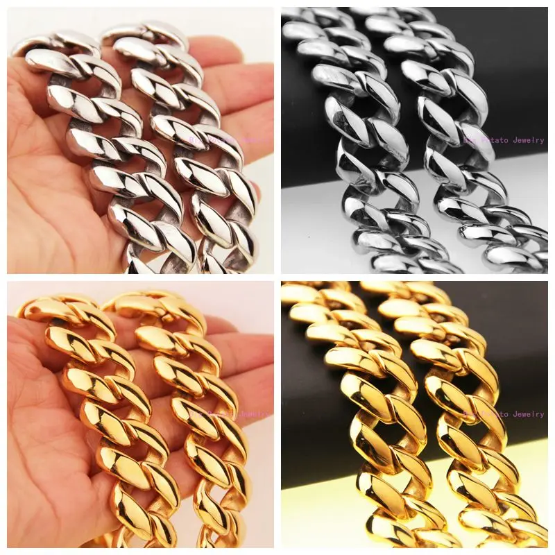 

Heavy Huge 277g Silver Gold Tone 21mm Wide 316L Stainless Steel Casting Cuban Link Necklace Chian For Strong Men's Jewelry 60cm