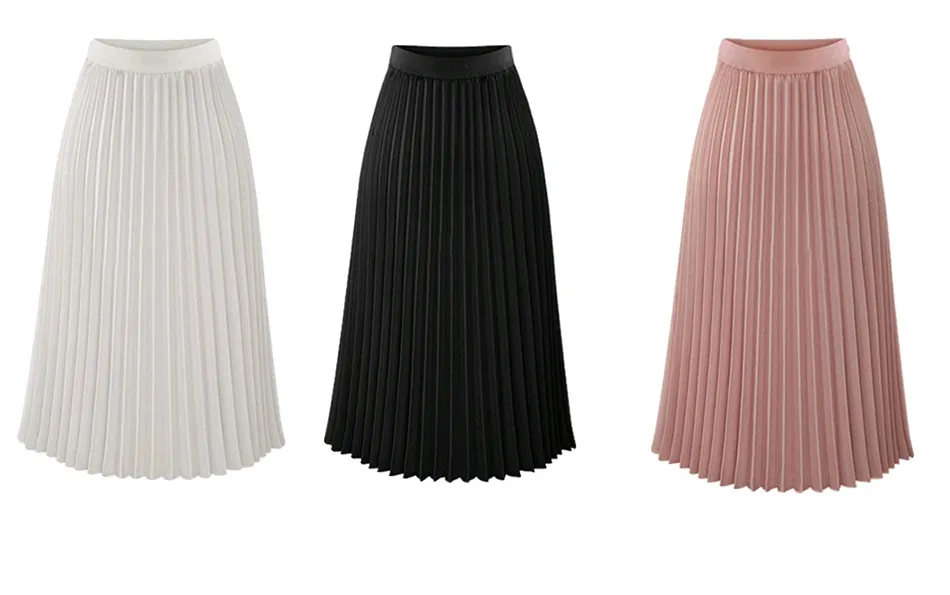 High Waist Pleated Skirt Fashion Solid Long Skirts Black Pink Length Elastic Skirts Woman Summer Fashion Office Maxi Skirt