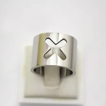 Women Stainless Steel Jewelry 15mm Width Shiny Silver Color Hollow Cross Ring Size 9 8 7 10