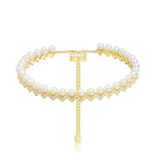 Высокое качество 925 стерлингового серебра желтого золота Цвет вверх и вниз зигзаг браслет с жемчугом Циркон CZ женские ювелирные изделия