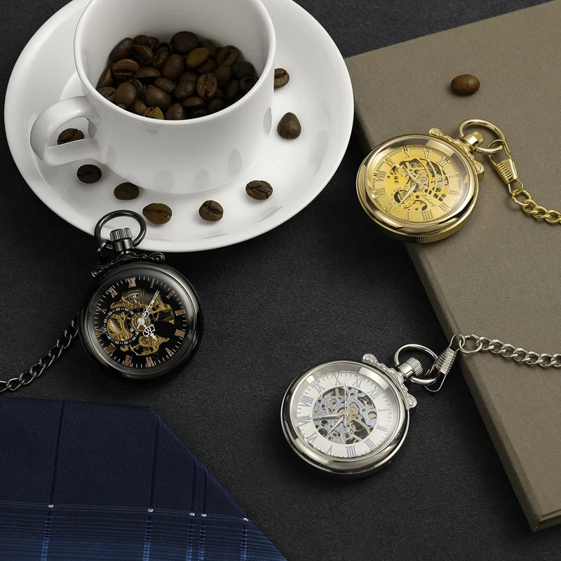 2019 Для мужчин модные почетный Золотой полые механические карманные часы Для мужчин подарок часы C454