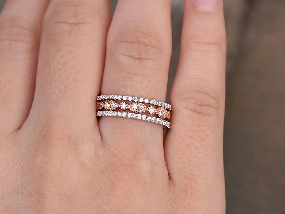 JUNXIN 90% OFF! Luxury 3pcs/Set White Zircon Ring Sets For Women Rose Gold Filled Bridal Engegament Ring Stackable Midi Jewelry