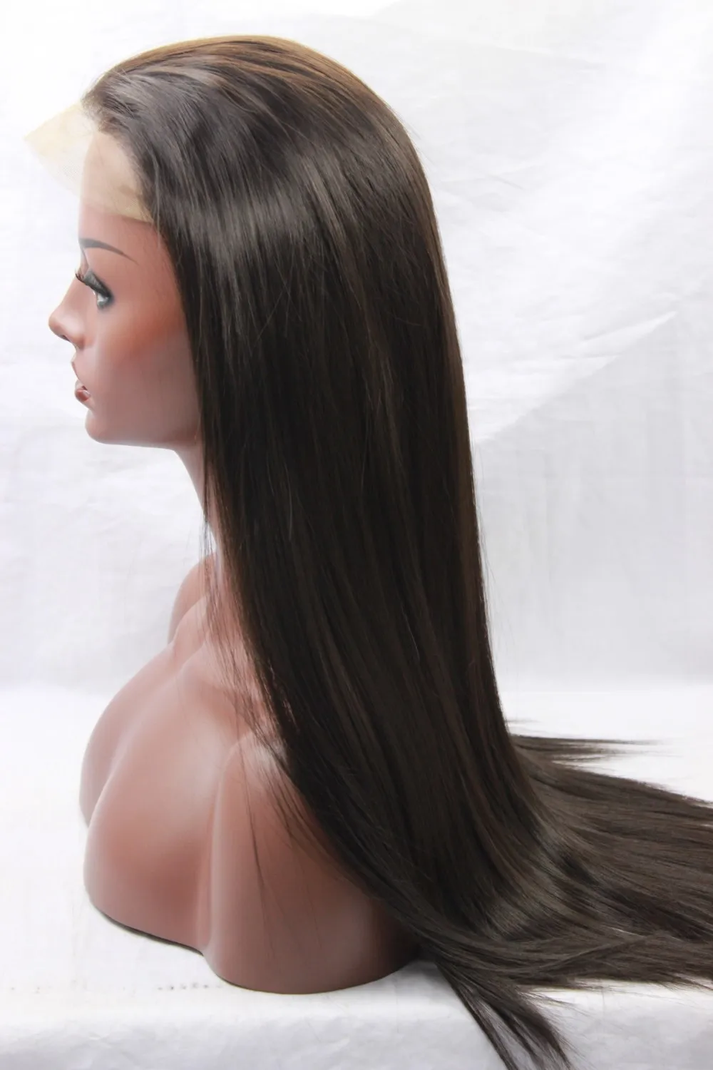 Естественный вид темно-коричневый 2# натуральный прямой Высокое качество волокно синтетические волосы на кружеве парик швейцарские кружева 3-" быстрая