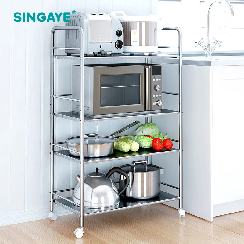 SINGAYE DIY Four Layers Multi function Shelf with Removable Wheels
