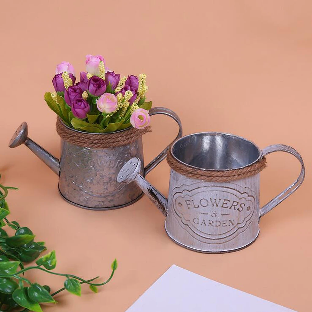 Watering Kettle Shaped Hanging Rattan Planter Bucket, Candy Color Flower Plants Pot, Home Wedding Balcony Decoration