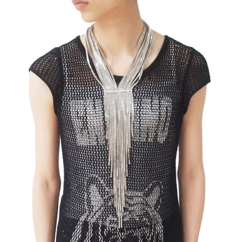 

UKMOC New Fashion Rhinestones Alloy Chain Collar Women Evening Dress Jewelry Long Necklaces Big Statement Accessories