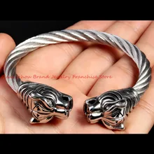 Оптом или в розницу! Новое поступление 316L нержавеющая сталь серебряный Тигр конец твист Серебряный тон провод кабель браслет крутые мужские ювелирные изделия