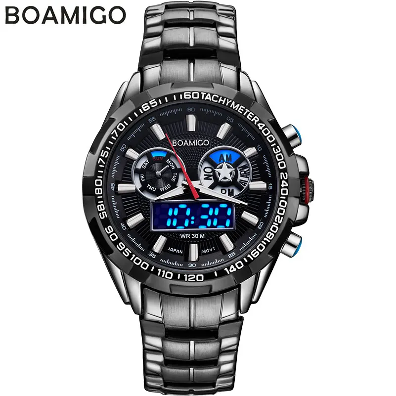 BOAMIGO luxury men sport watches casual brand military dual display LED digital watches hot quartz waterproof