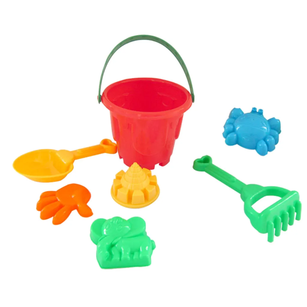 7pcs  Sand Water Beach Toy Molds & Tools Castle Mold Model Bucket Shovel Rake for Baby, Kids and Toddler Gift