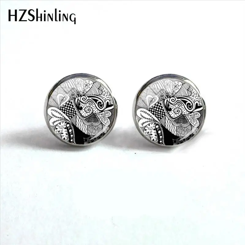 Новые серьги с рисунком «Мандала» Zentangle Inspired Art Ear Stud стеклянные купольные серьги с фотографией Круглые ручной работы ювелирные изделия для женщин HZ4