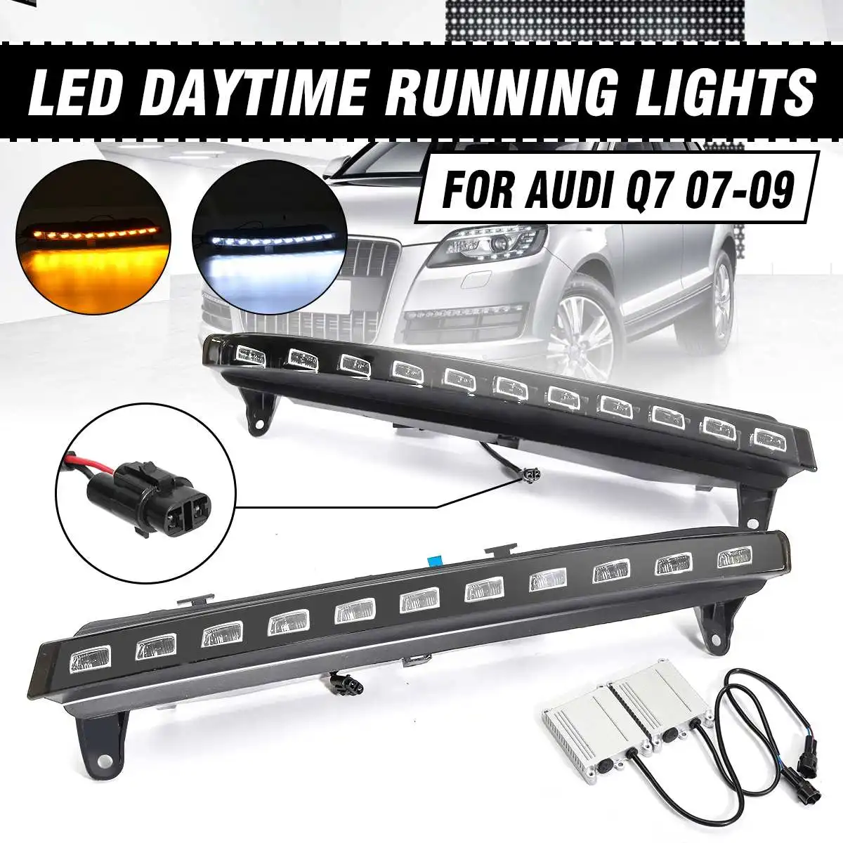 

1Pair Yellow Turning Signal Light Car DRL Waterproof 12V LED Daytime Running Light Fog Lamp Bulb For Audi Q7 2006 2007 2008 2009