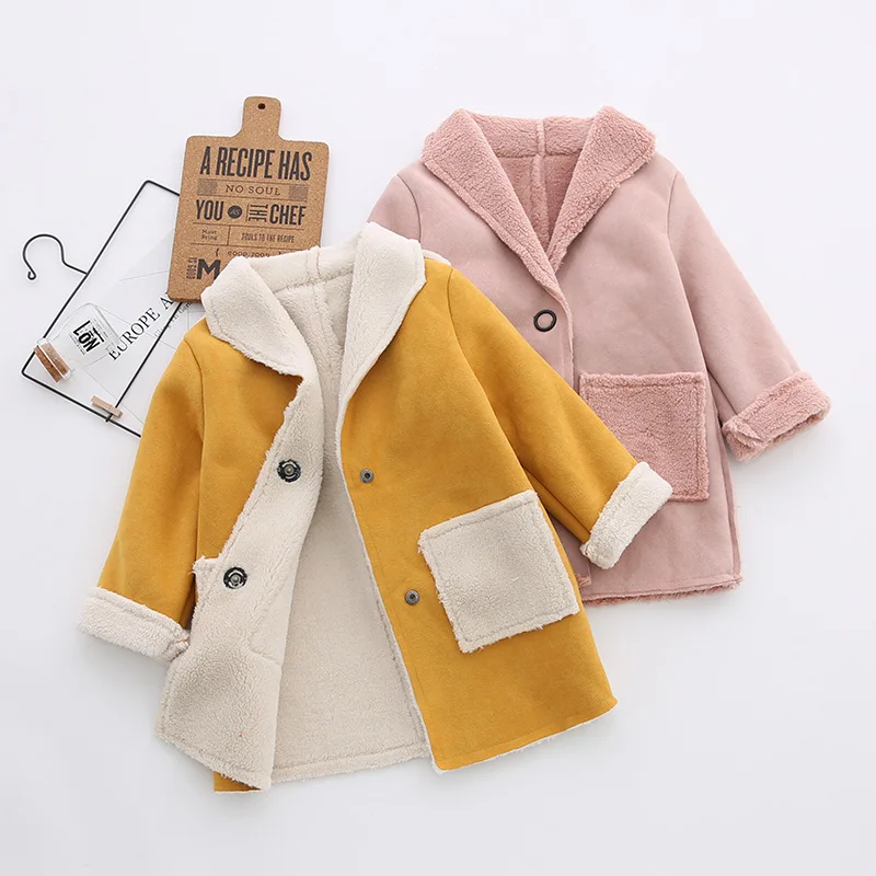

Korean children's clothing girls deerskin coat children's winter Plus velvet Outerwear