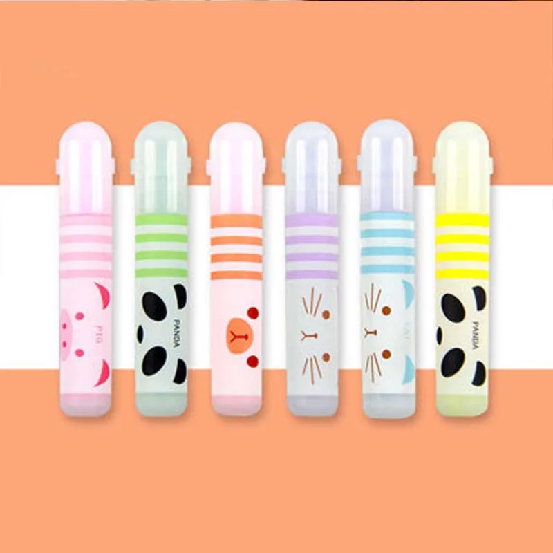 

48 pcs/lot Cartoon Panda Cat Animals Highlighter Mini 6 colors Drawing marker pens office school writing supplies