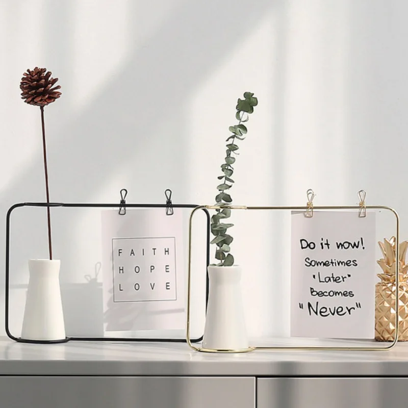 

Nordic Style Metal Picture Frame with Decorative Ceramics Iron Frame Flower Arrangement for Home Office Desktop Decoration