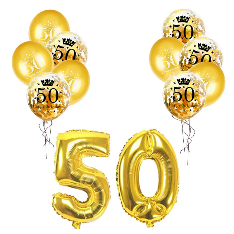 Золотой шар с цифрами, Gonflable Anniversaire 30 40 50 60 70 80 с днем рождения, конфетти, гелиевые воздушные шары для свадьбы вечеринки, украшения - Цвет: 50 set