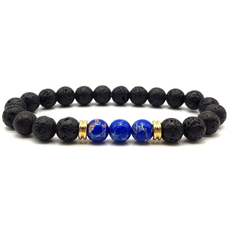 

2019 Trendy Bracelet for Men High Quality Lava with Colored stones charm Bracelets for women men Gift Yoga jewelry