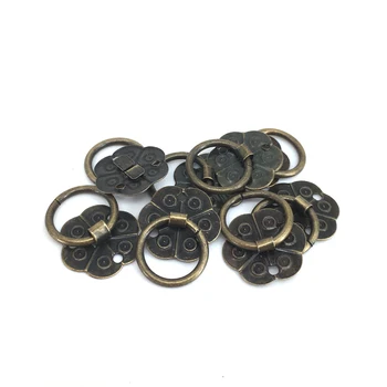 

20mm Round Plum Flower Iron Ring Pull Handles Antique Wooden Box Decorative knobs small Drawer Dresser Cabinet Handle Knobs