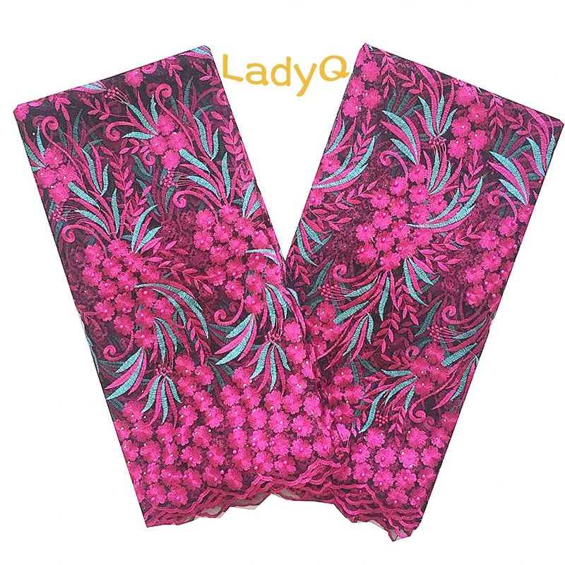 

LadyQ Stones And Beads Nigerian Lace Fabrics 3D African Tulle Lace Fabric Fushia Pink Gold Royal Blue Bridal French Lace Fabric